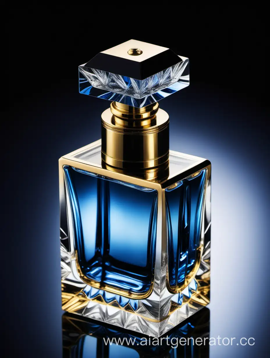 Elegant-Crystal-Clear-Perfume-Bottle-in-Blue-Black-and-Gold