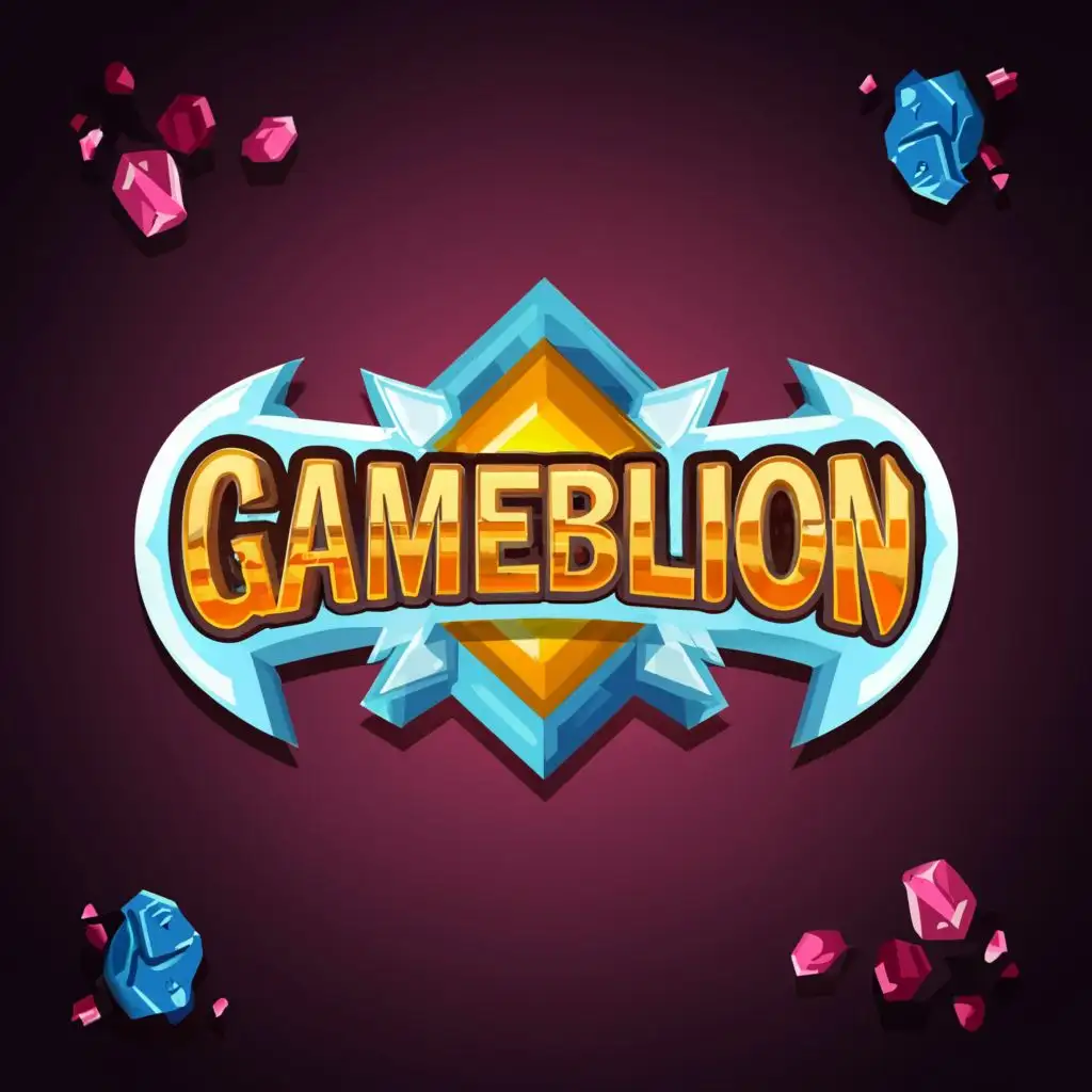 logo, game, play, with the text "GAMEBLION", typography