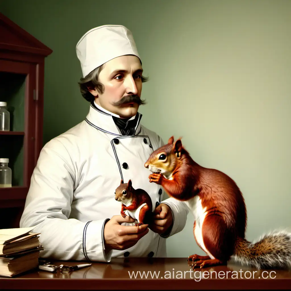 Mikhail-Lermontov-Veterinarian-Caring-for-a-Squirrel-in-a-White-Cap-in-a-Medical-Office