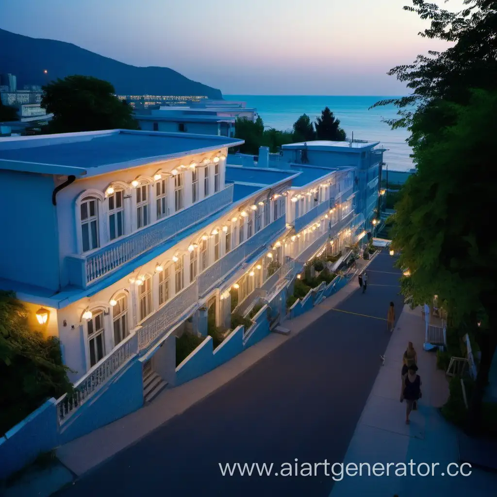 Evening-Scene-of-Pioneers-Playing-on-Seashore-Alley-with-White-Hotels-and-Lanterns