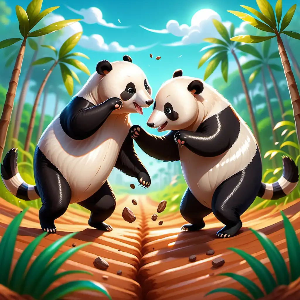 , Illustration, Asien,  
Der niedliche Pandaameisenbär
Illustration: Ein paar Pandaameisenbären graben geschickt im Boden herum, ihre kräftigen Krallen bewegen sich geschickt durch die Erde. Einige Bären suchen nach Ameisen,