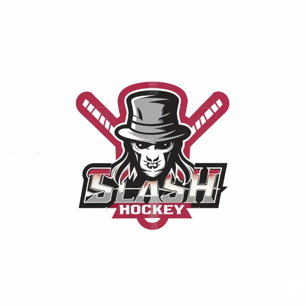 LOGO-Design-for-Slash-Hockey-Top-Hat-and-Hockey-Stick-Icon-with-Athletic-Energy-and-Sleek-Typography
