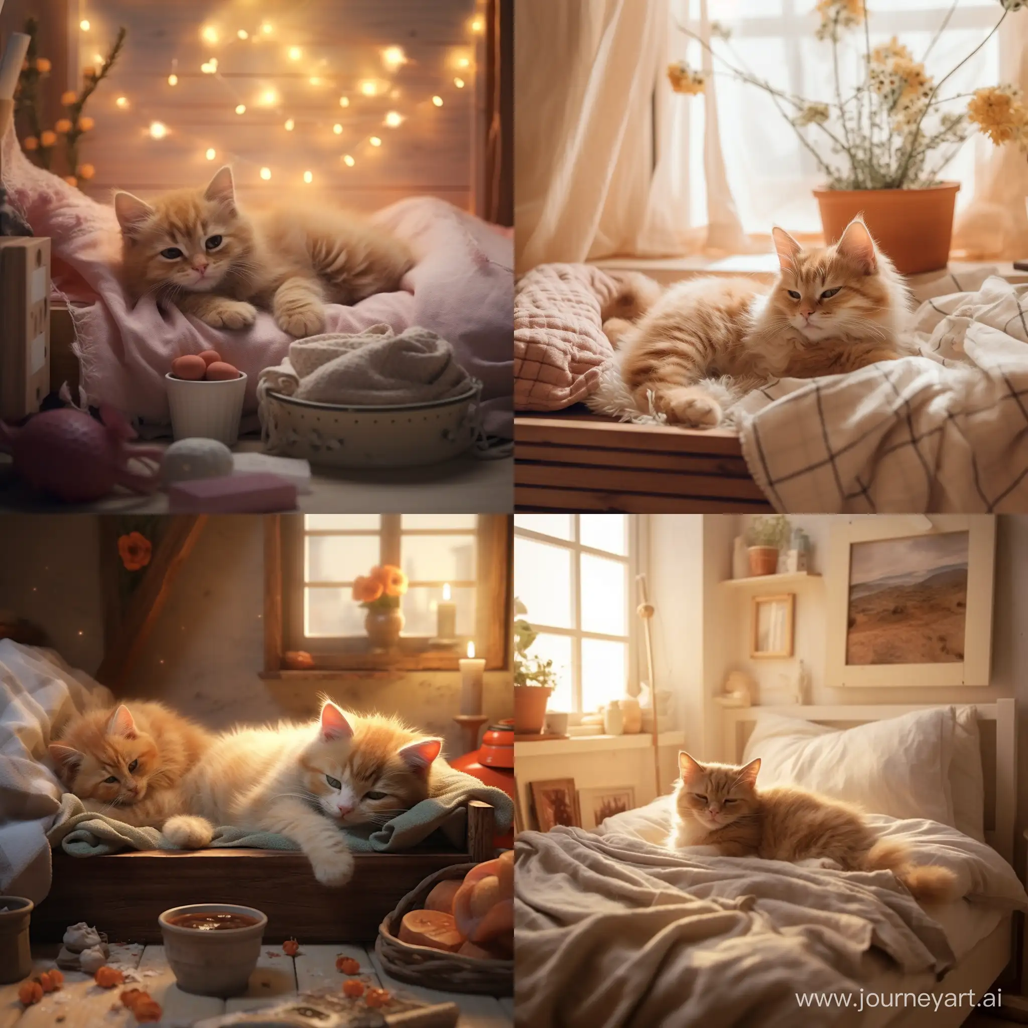 Adorable-Kitten-Blissfully-Sleeping-in-a-Cozy-Bedroom