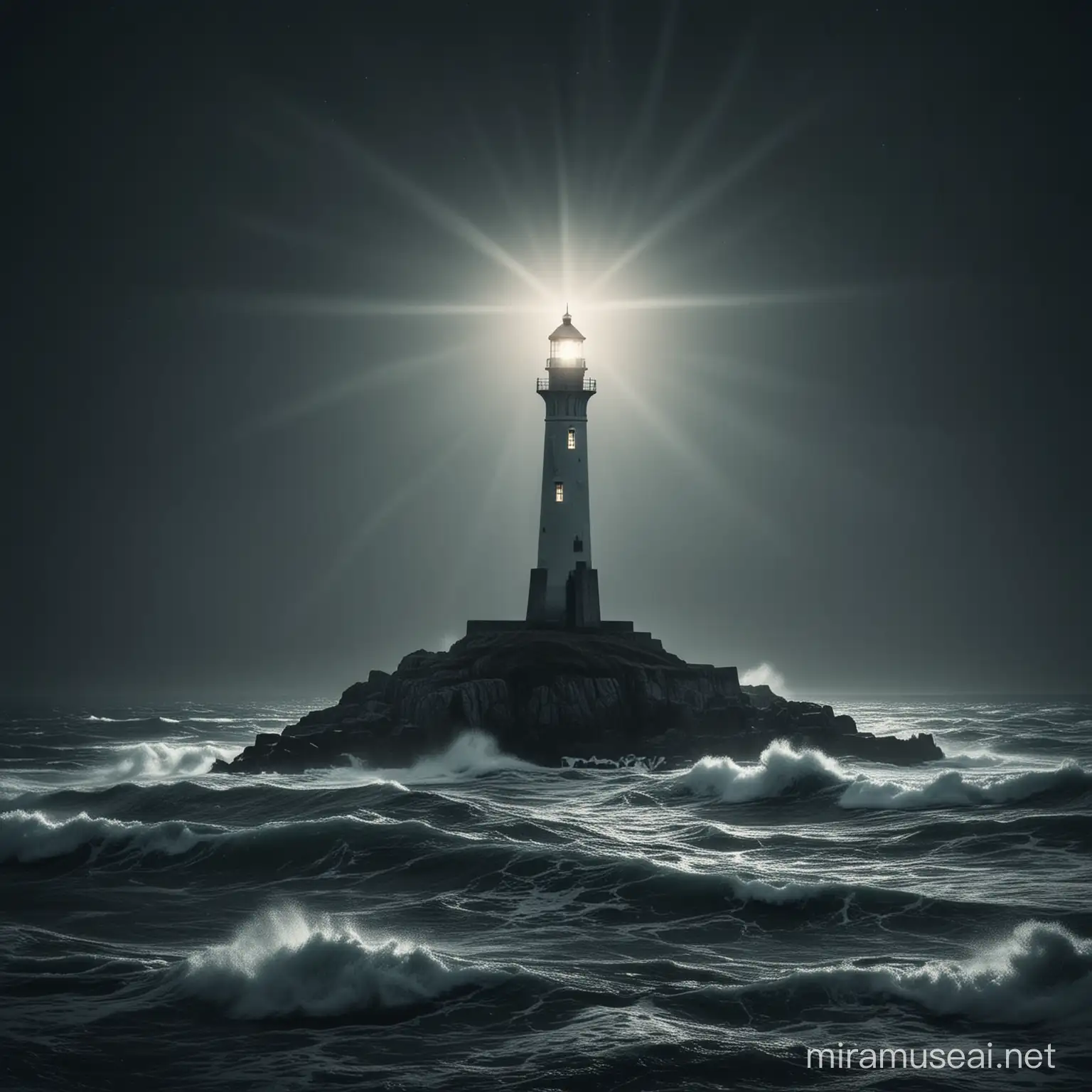 Guiding Light Lighthouse Illuminating Dark Seas