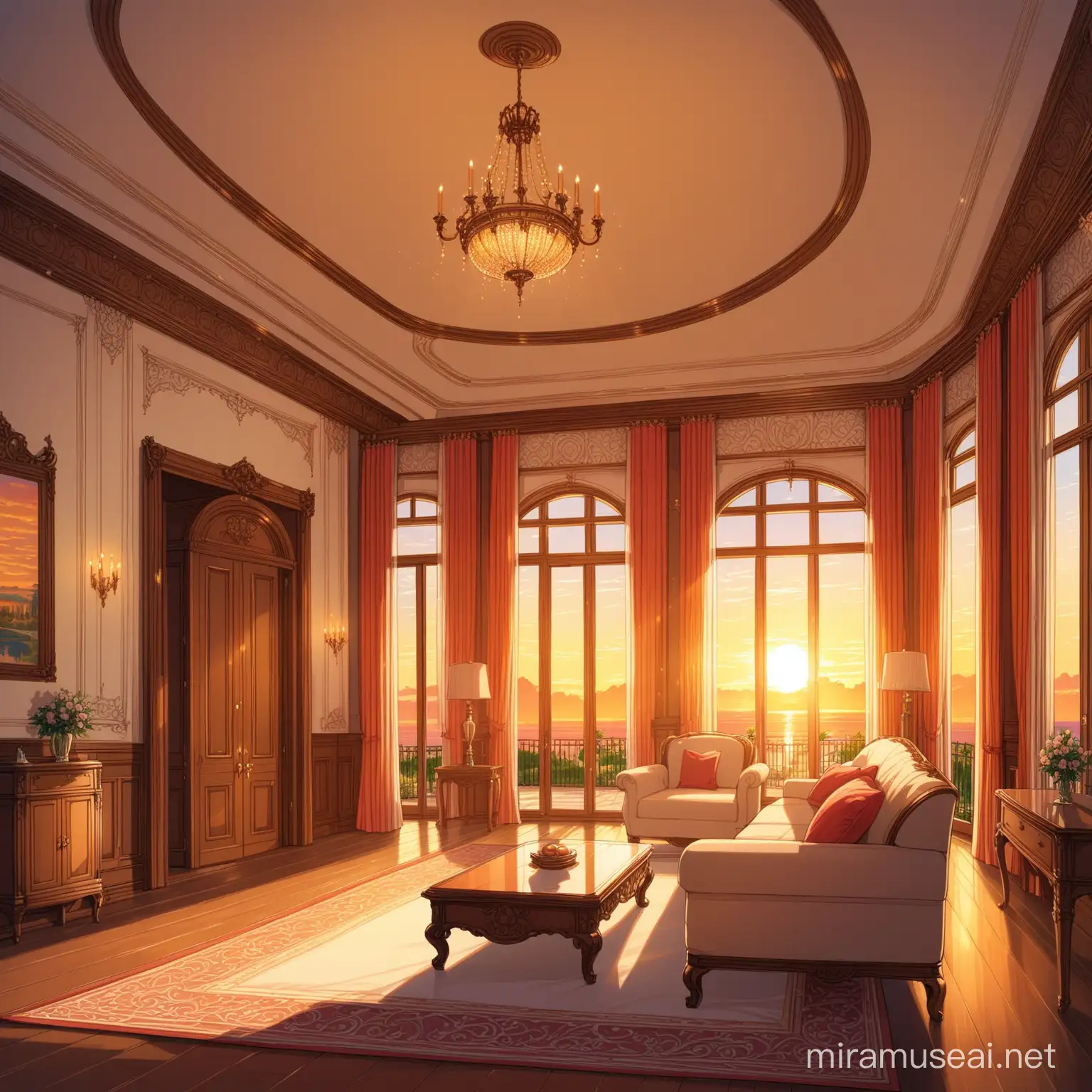 Sunset Glow in Luxurious Mansion Interior