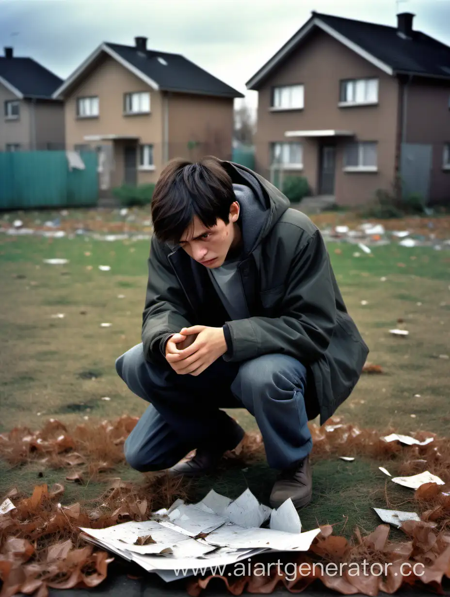 Upset-Young-Man-Finding-Shattered-School-Folder-in-LowIncome-House-Yard