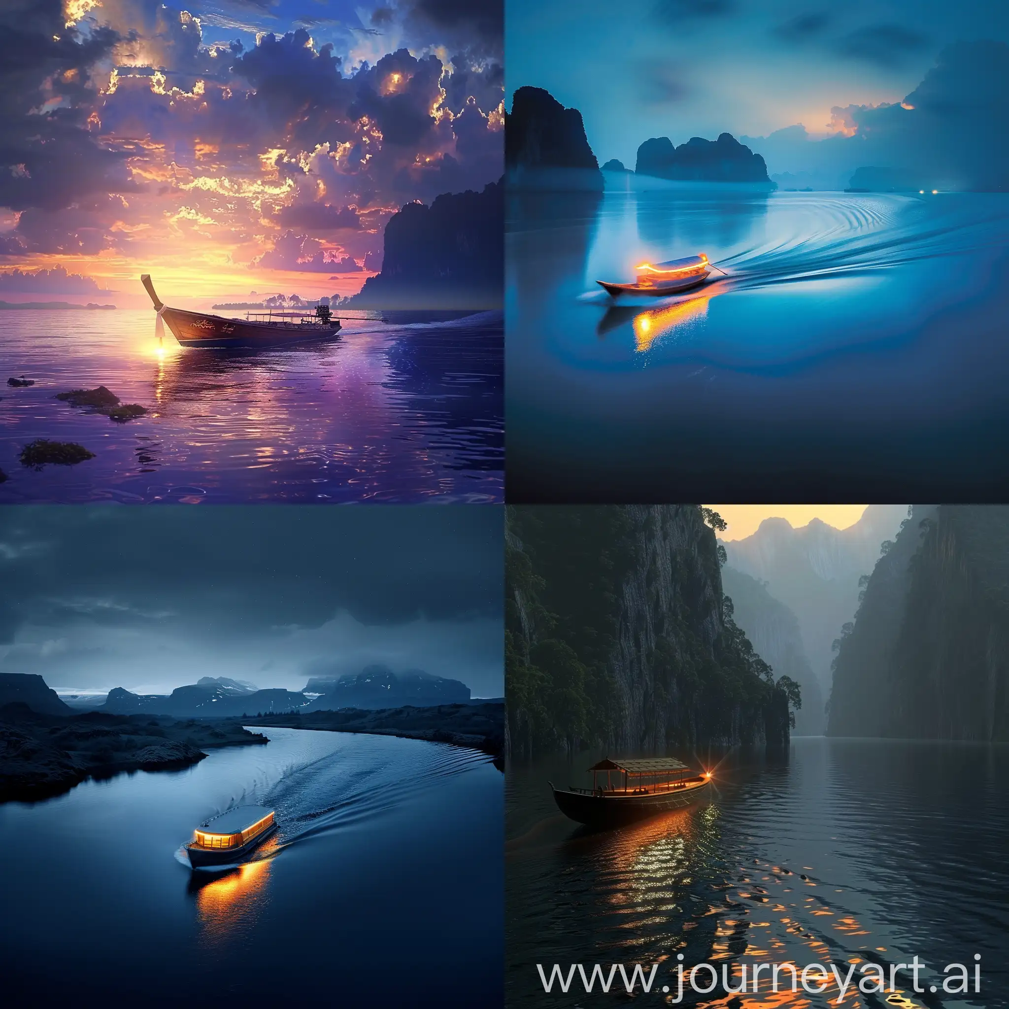 Glowing-Light-Boat-Journeying-Through-Dusk-Landscape