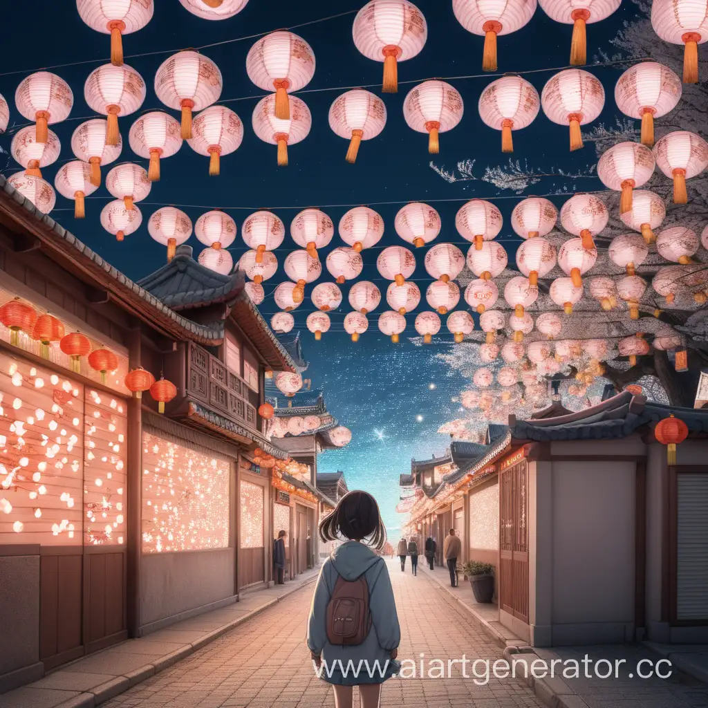 Girl-Walking-Down-a-Chinese-Street-Under-a-Sky-of-Paper-Lanterns