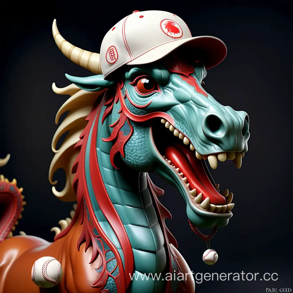 DragonHeaded-Horse-in-Stylish-Baseball-Cap-with-PARI-Inscription-and-Football-Tail