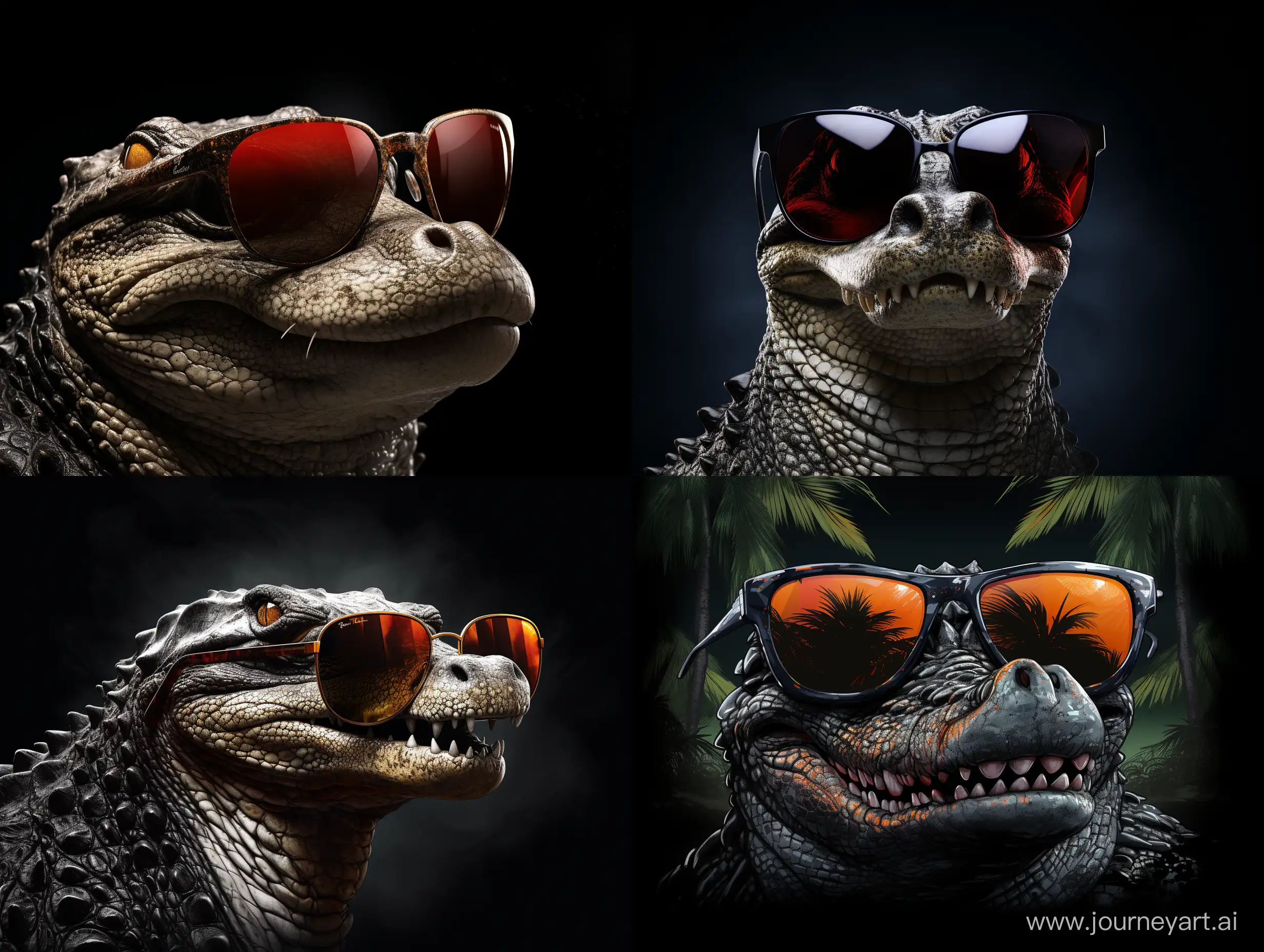 Заставка для сайта. Заставка на черном фоне. Страшный и крокодил в полный размер, в солнцезащитных очках.
