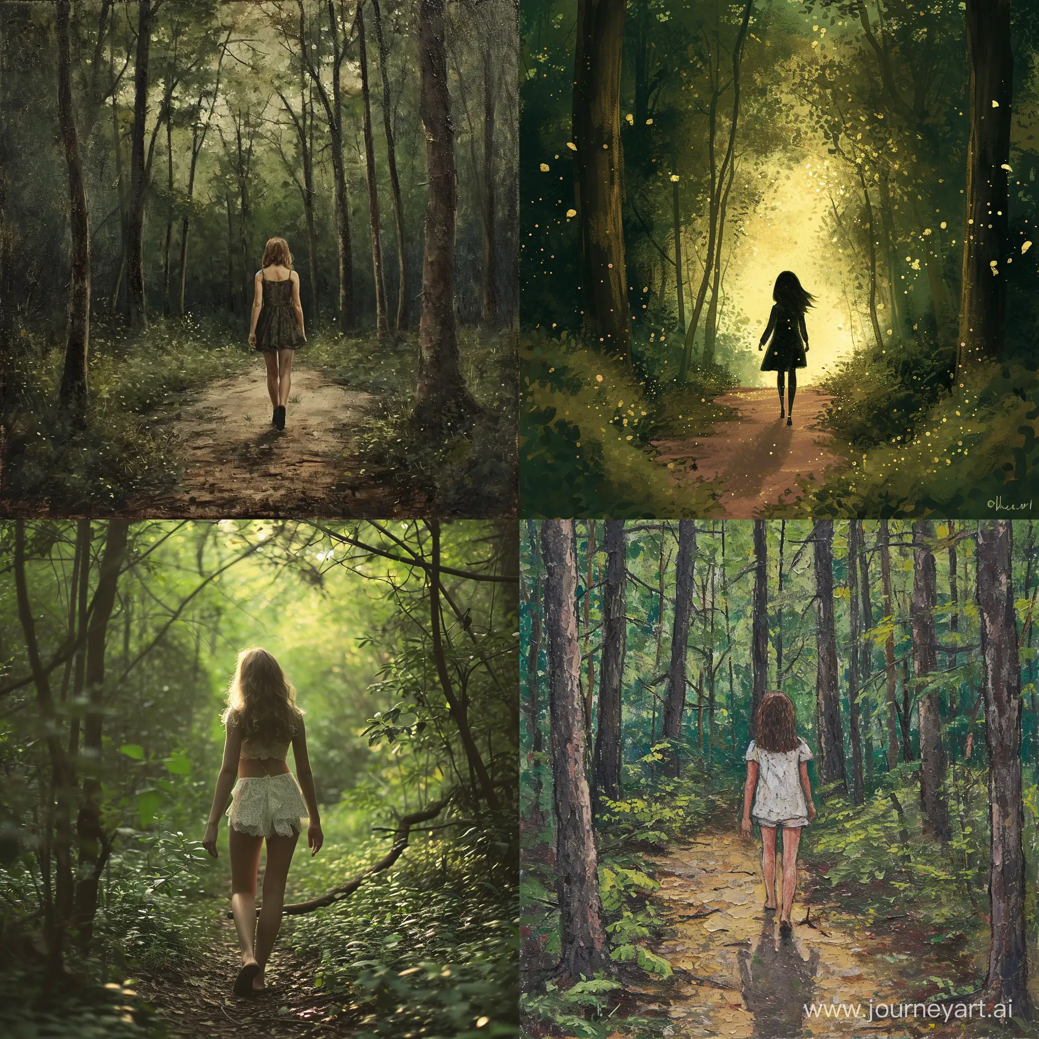 девушка идет в лес