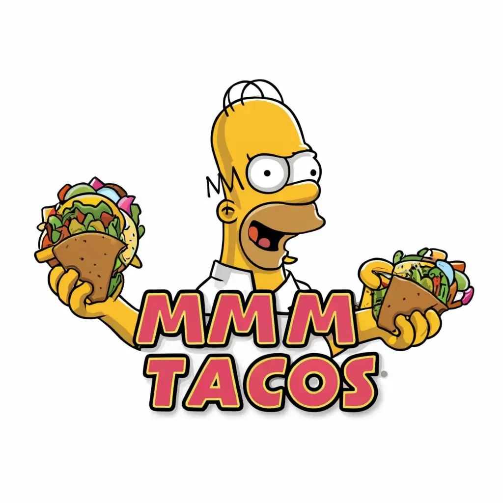 logo, Homer Simpson, with the text "MMM tacos", typography