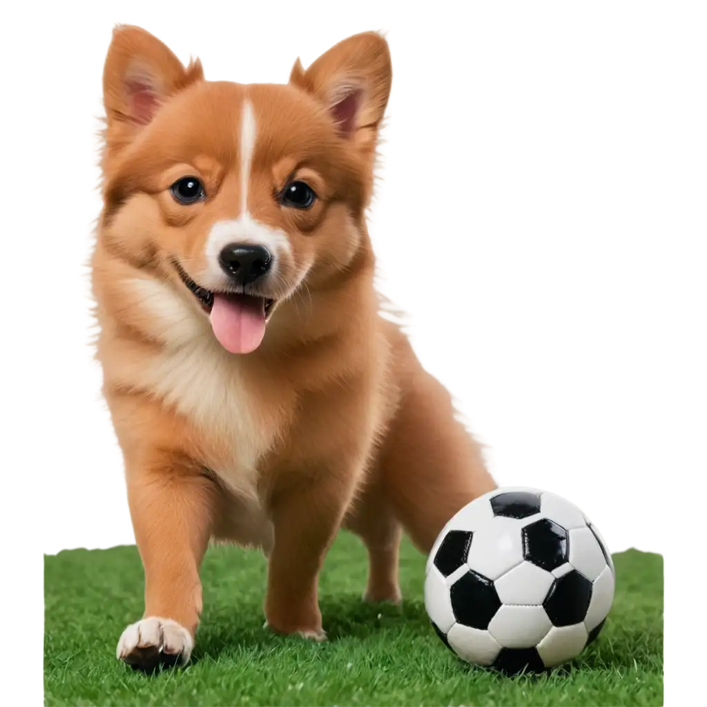 Adorable-PNG-Image-A-Cute-Dog-Playing-Football-on-Grass