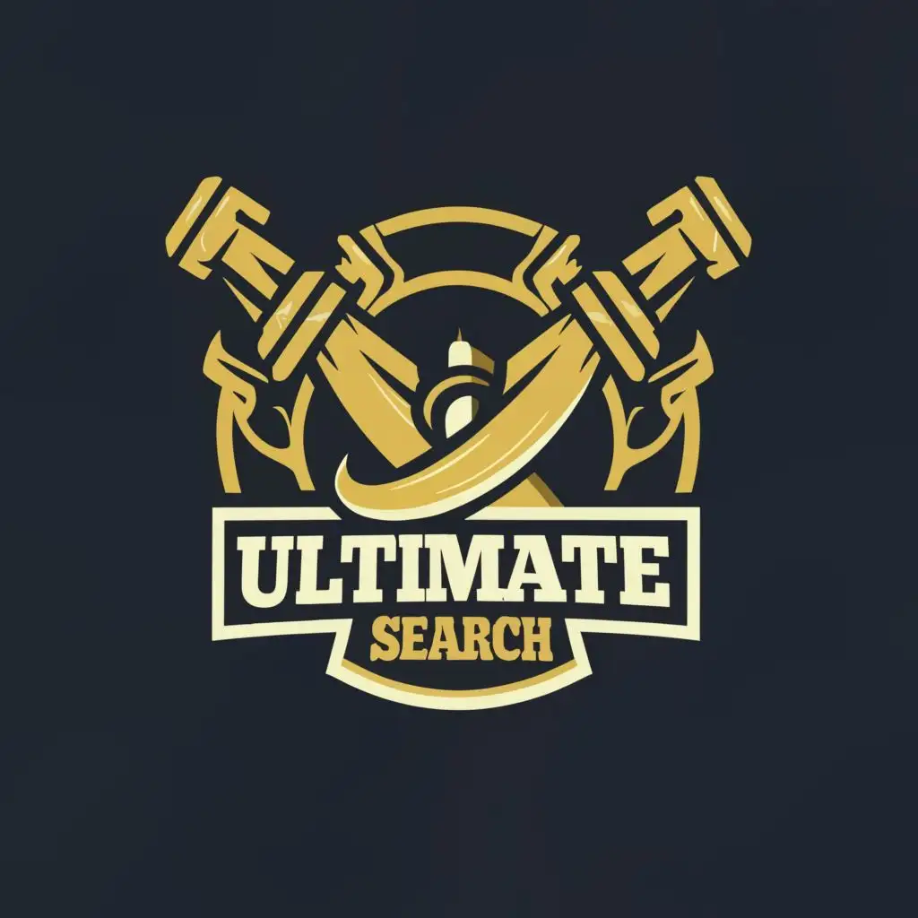logo, searching for gold, gold, money, lift, with the text "ultimate search", typography, be used in Sports Fitness industry