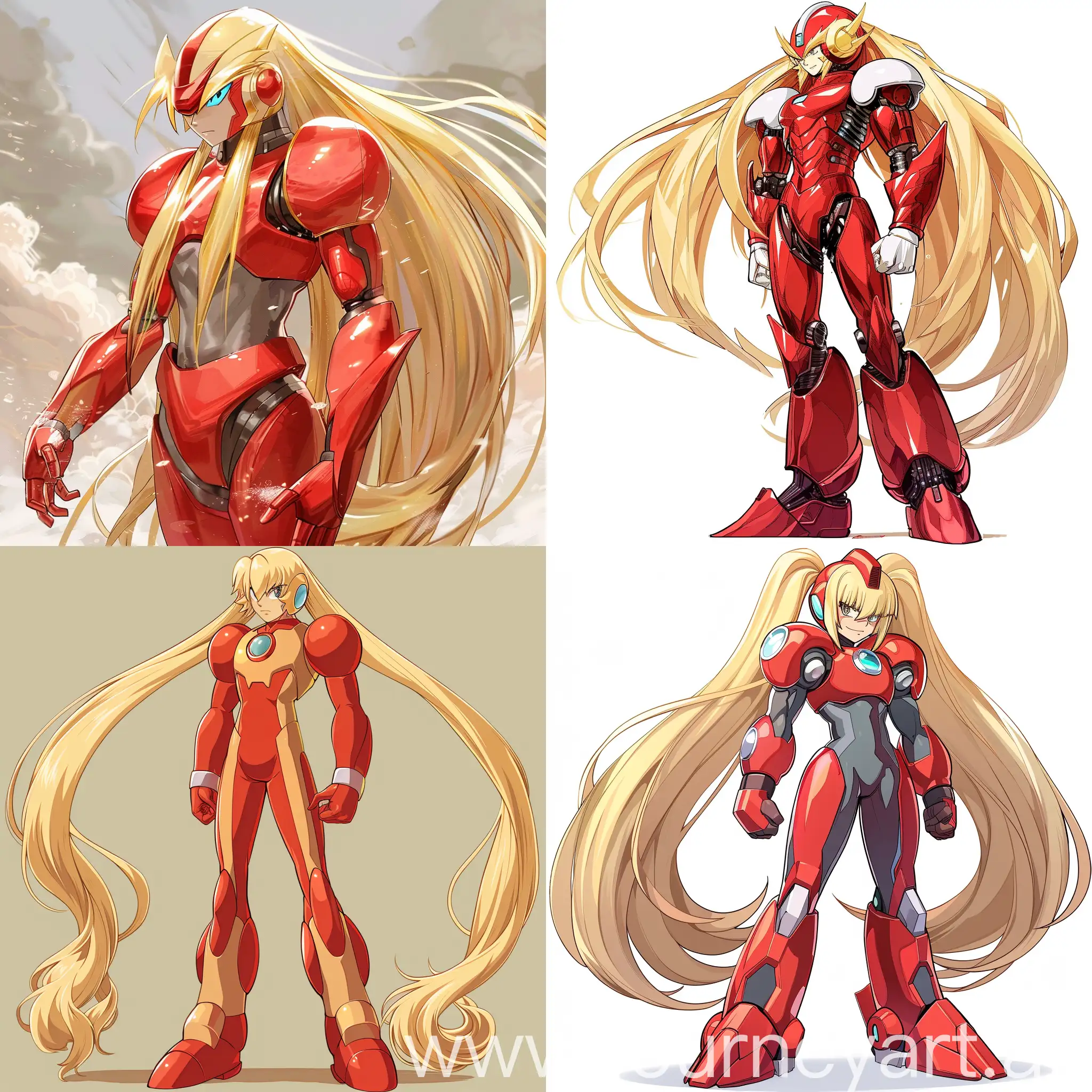 Red Zero Mega Man, Mega Man, long blonde hair, Male, 