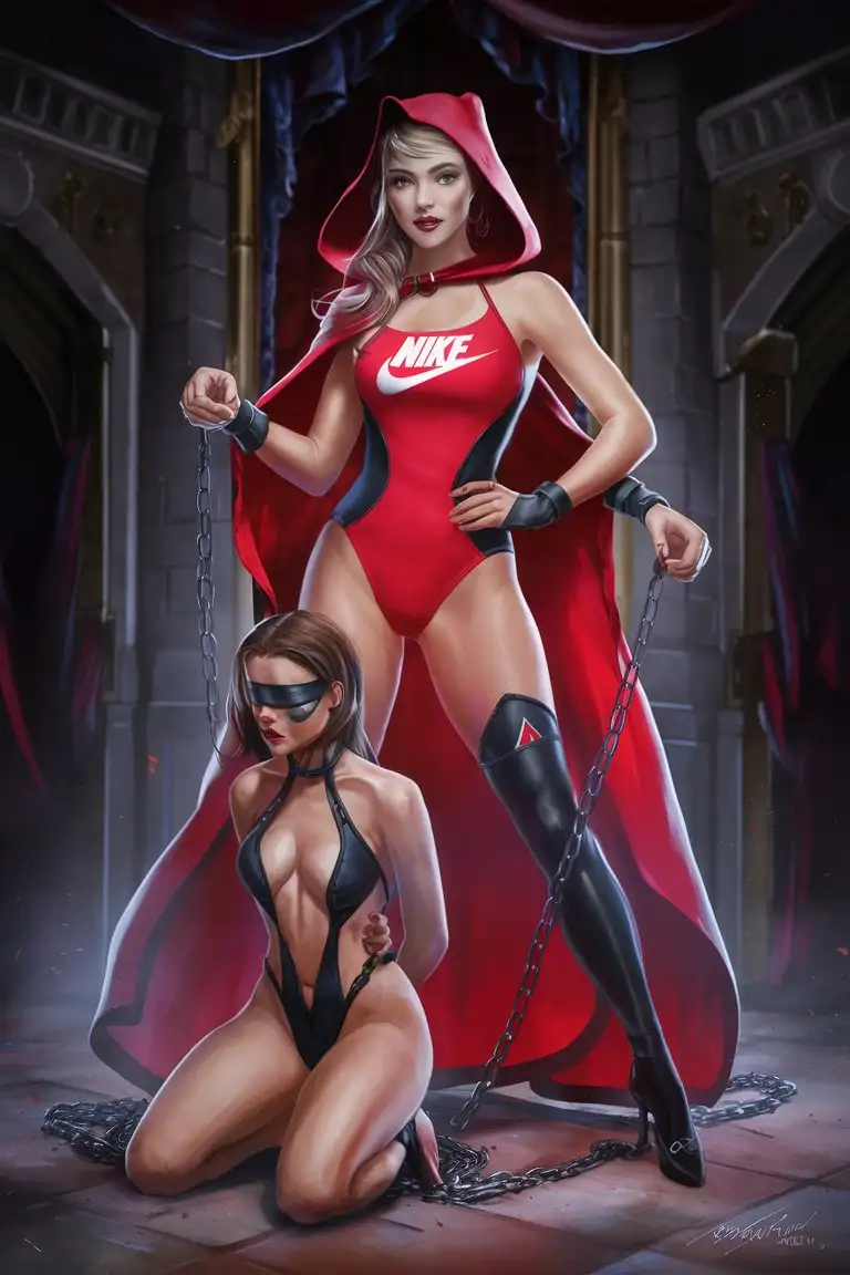 Princess Little Red Riding Hood with Chained Female Slave in Castle Hall