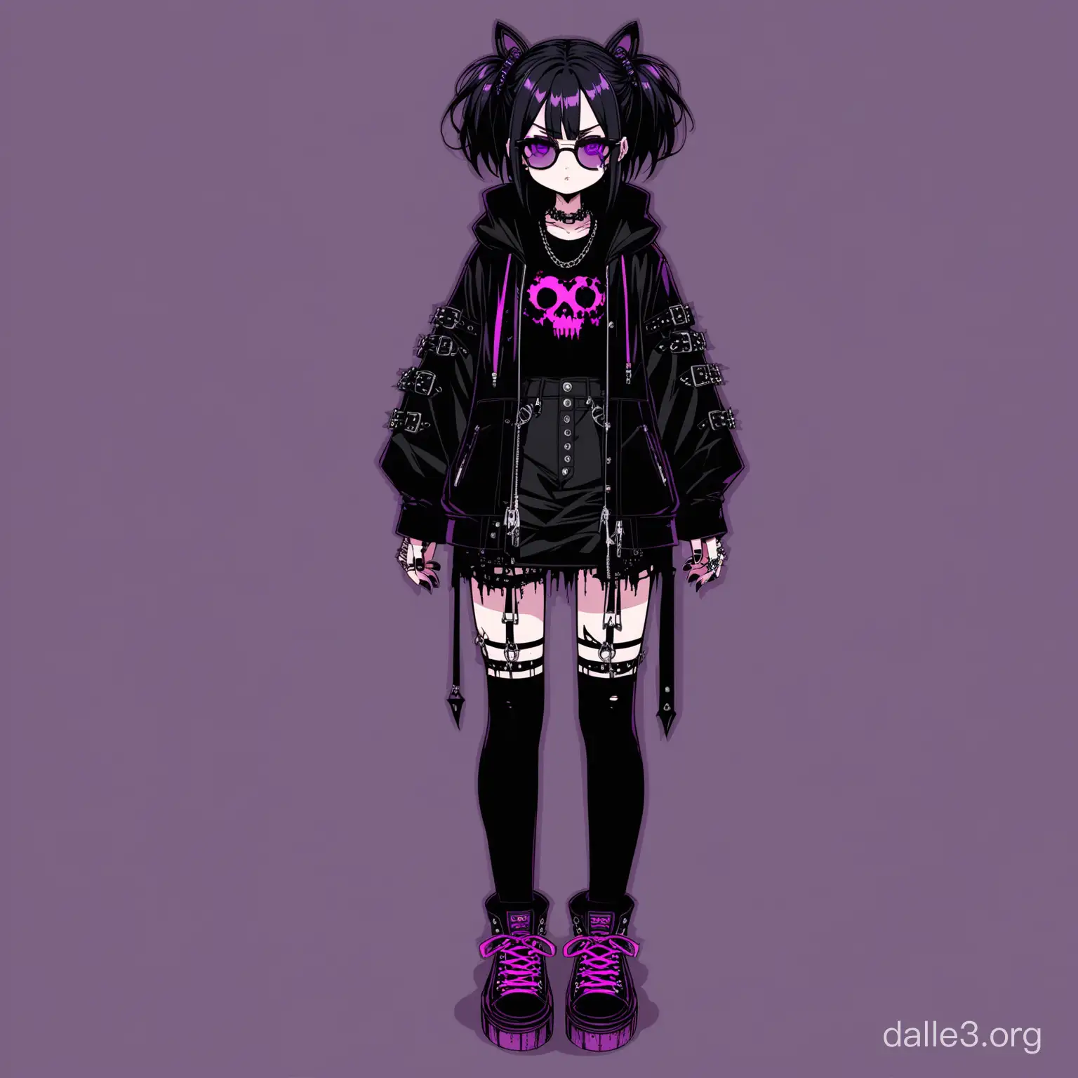 Grunge Anime Girl With Dark Purple Attire And Gothic Shoes 