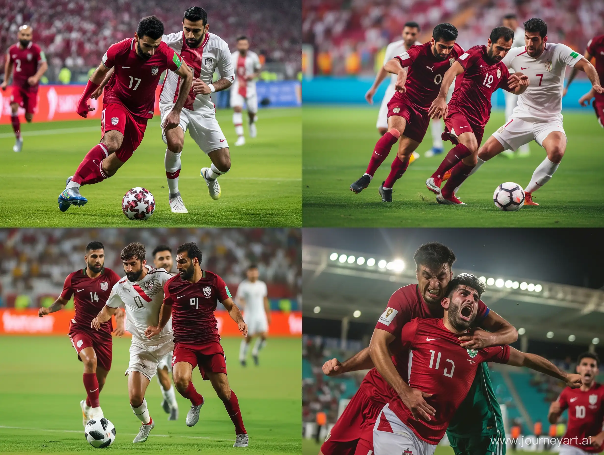Iran national football team against Qatar national football team, epic and war scene, Alirezajahanbakhsh