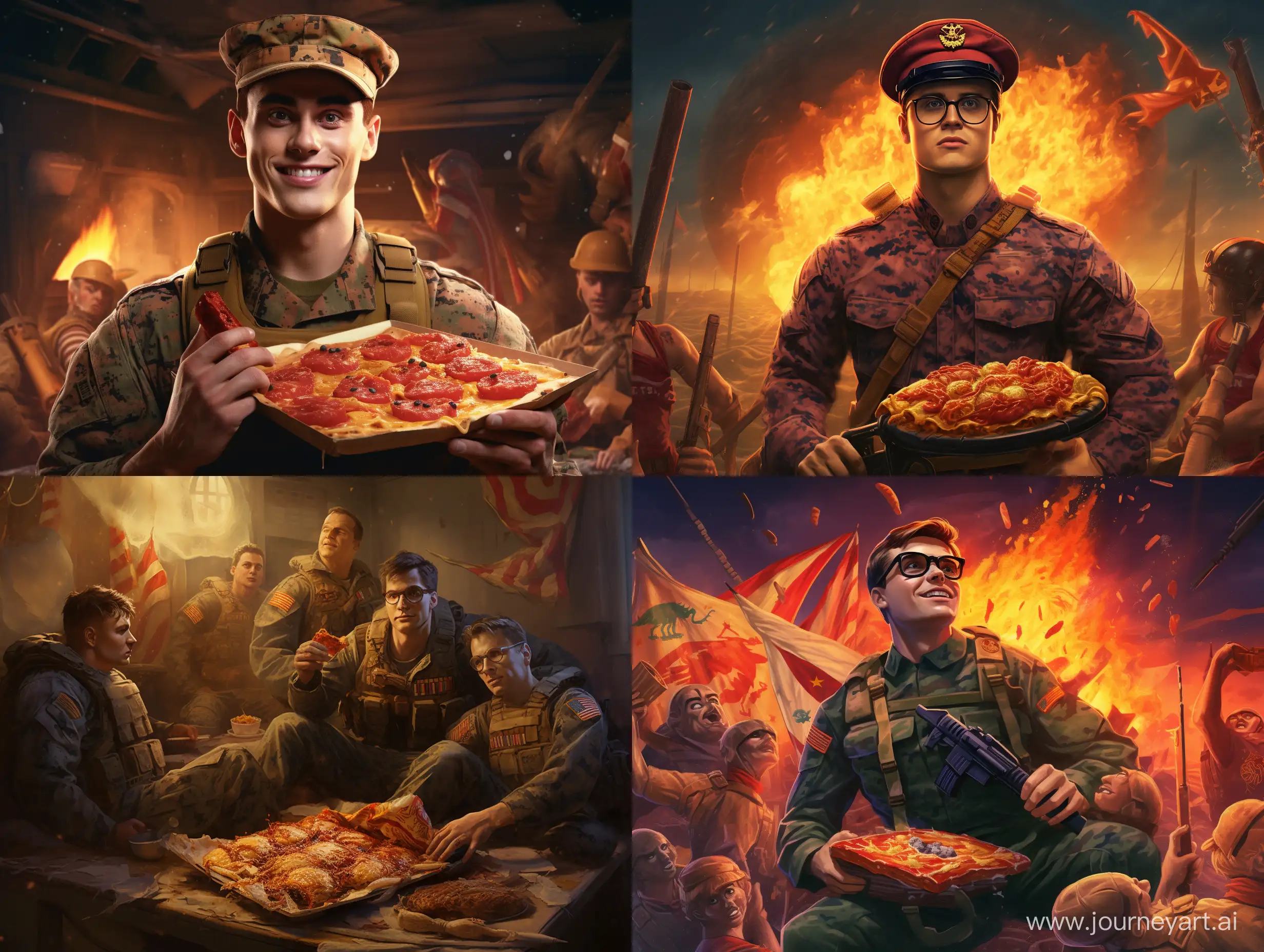 Harry-Potter-and-Marines-Enjoying-Pizza-Together-in-Magical-Setting