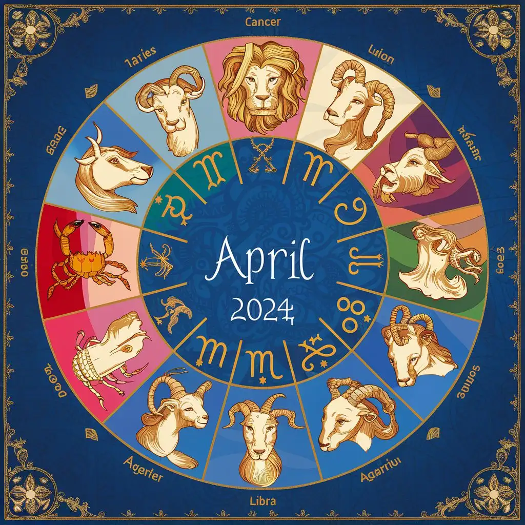 Symbol of 12 Animal Zodiac Signs, April 2024, Calendar