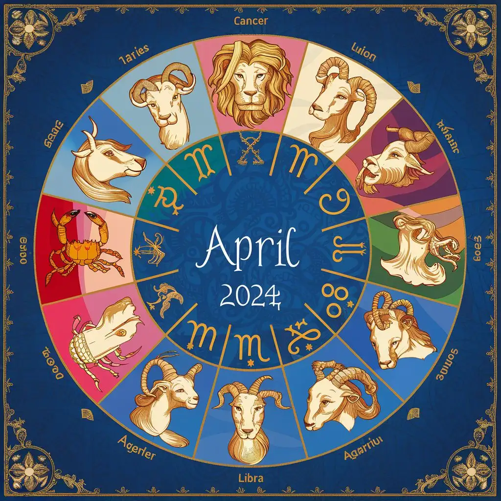 April 2024 Zodiac Calendar with 12 Animal Signs | AI Image Generator