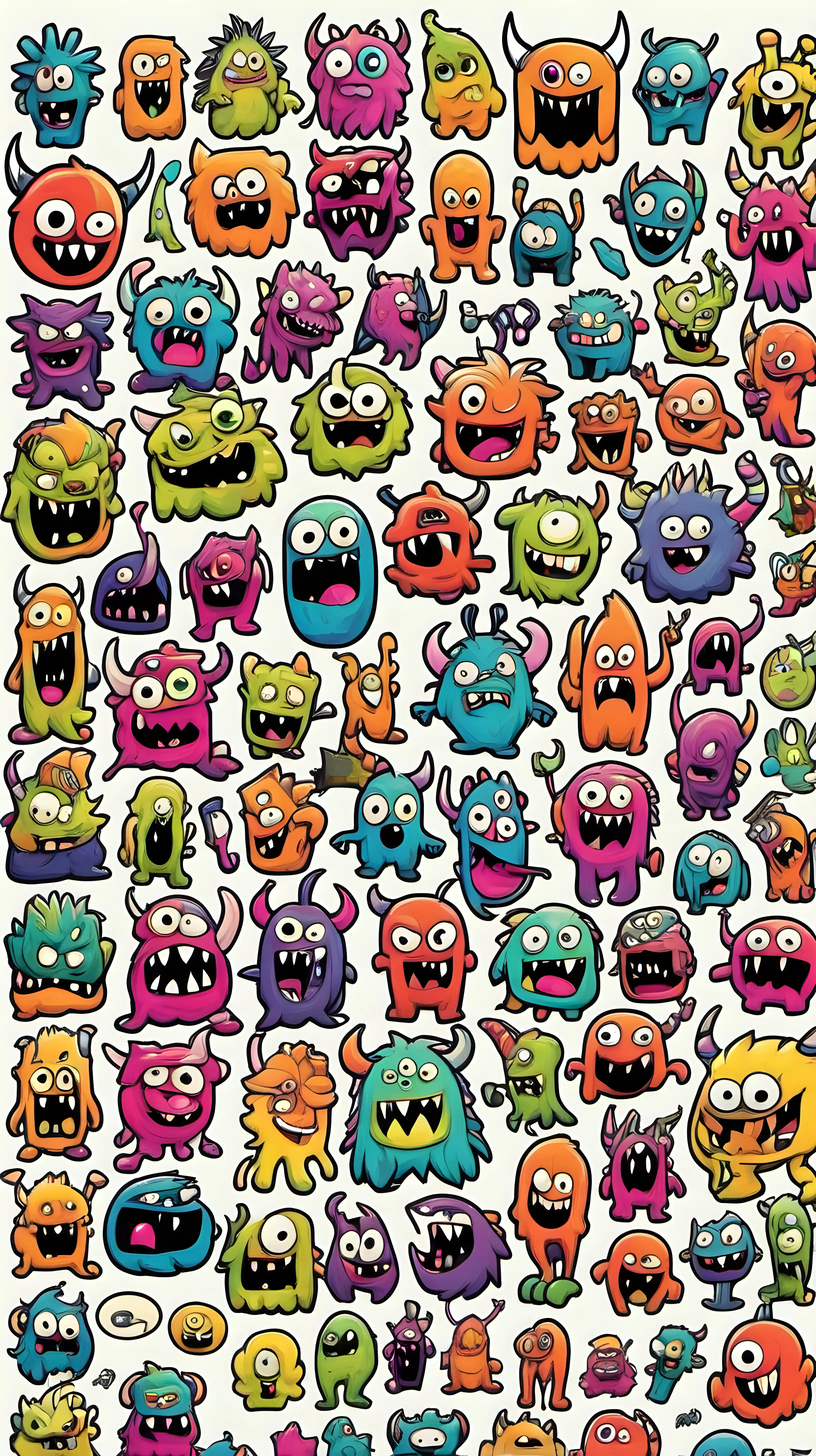 generate an image of A collage of monster stickers, with no white outline
