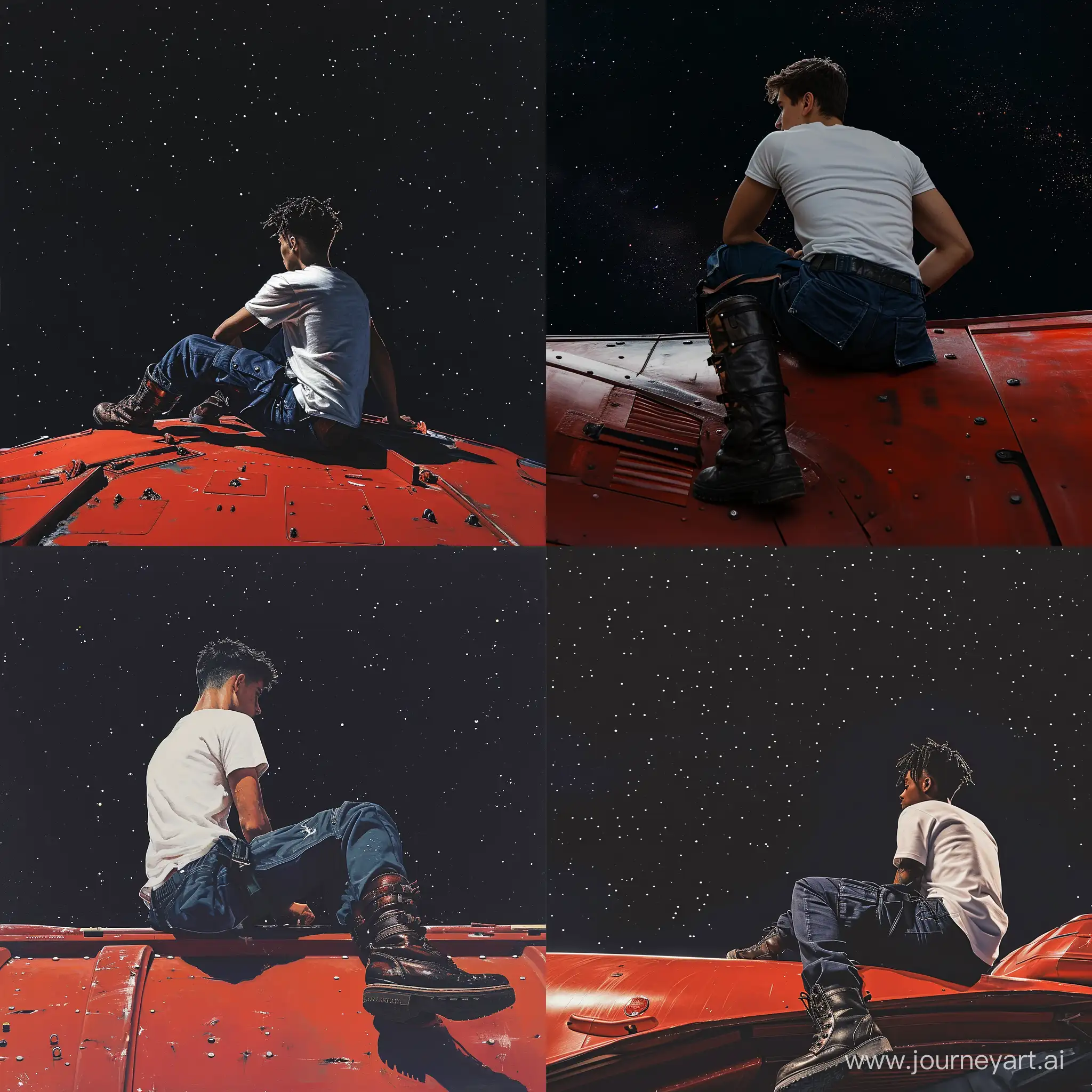 Futuristic-Night-Sky-Gazing-Young-Man-on-Red-Ship