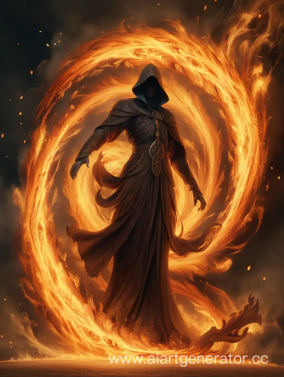 Таинственная фигура, окружённая пламенем, стать в центре огненного смерча