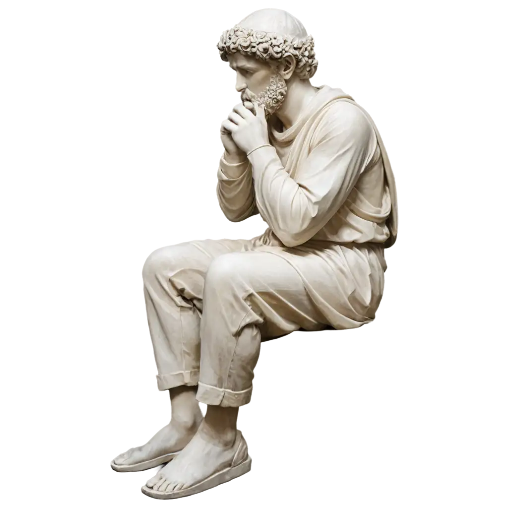 Мармурова скульптура середньовічного мислителя що сидить і думає 