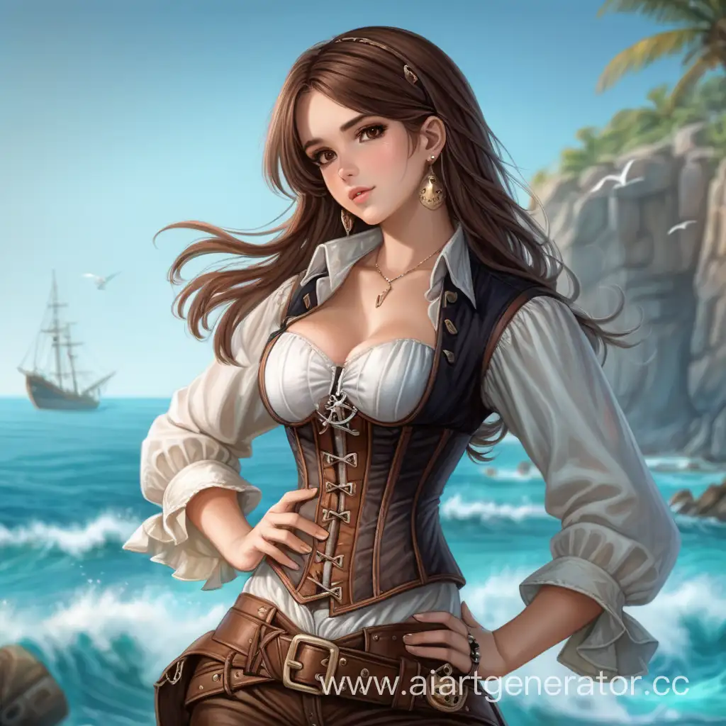Pirate-Girl-with-Brown-Hair-and-Ocean-Shore-Background