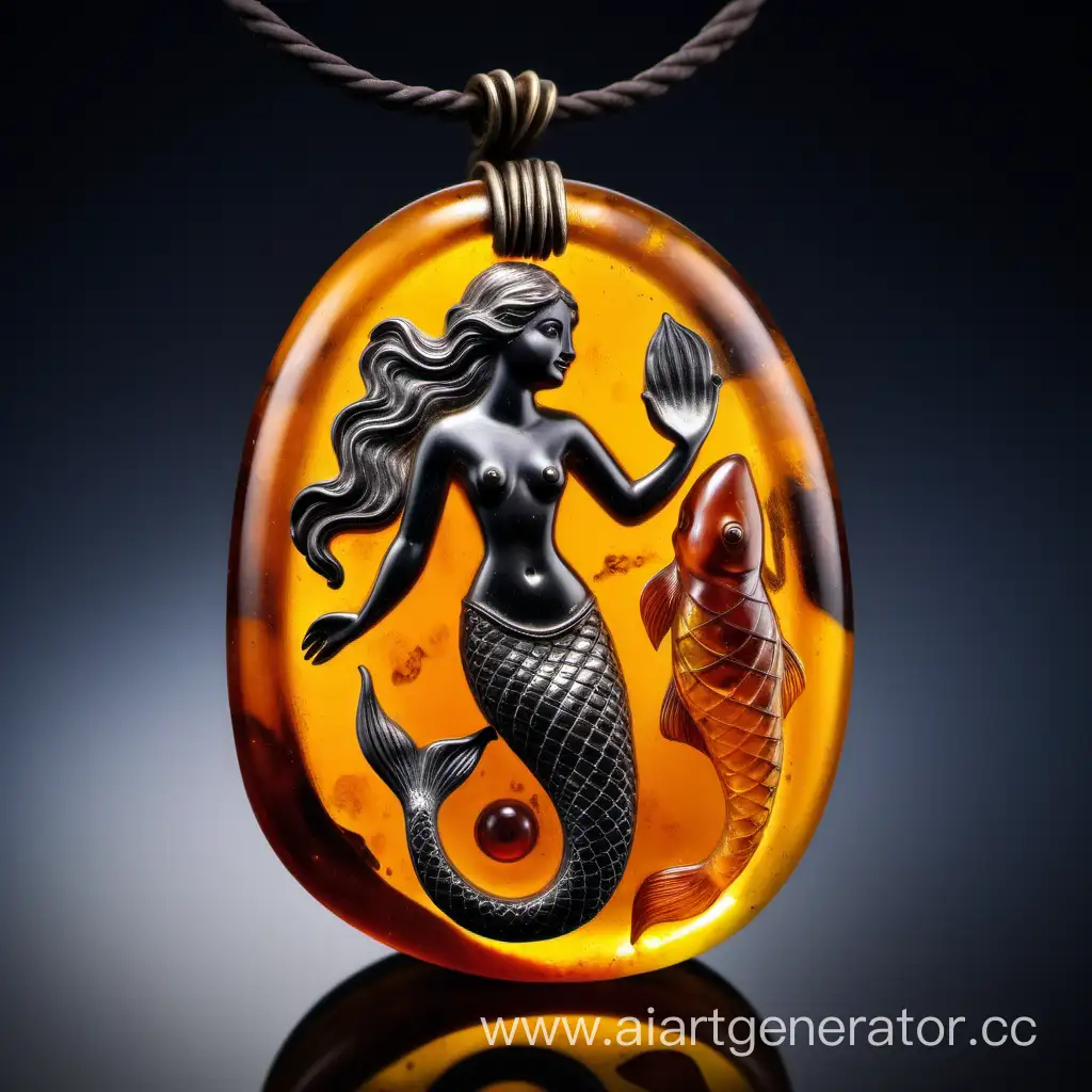 an ancient amber amulet with an image of a mermaid