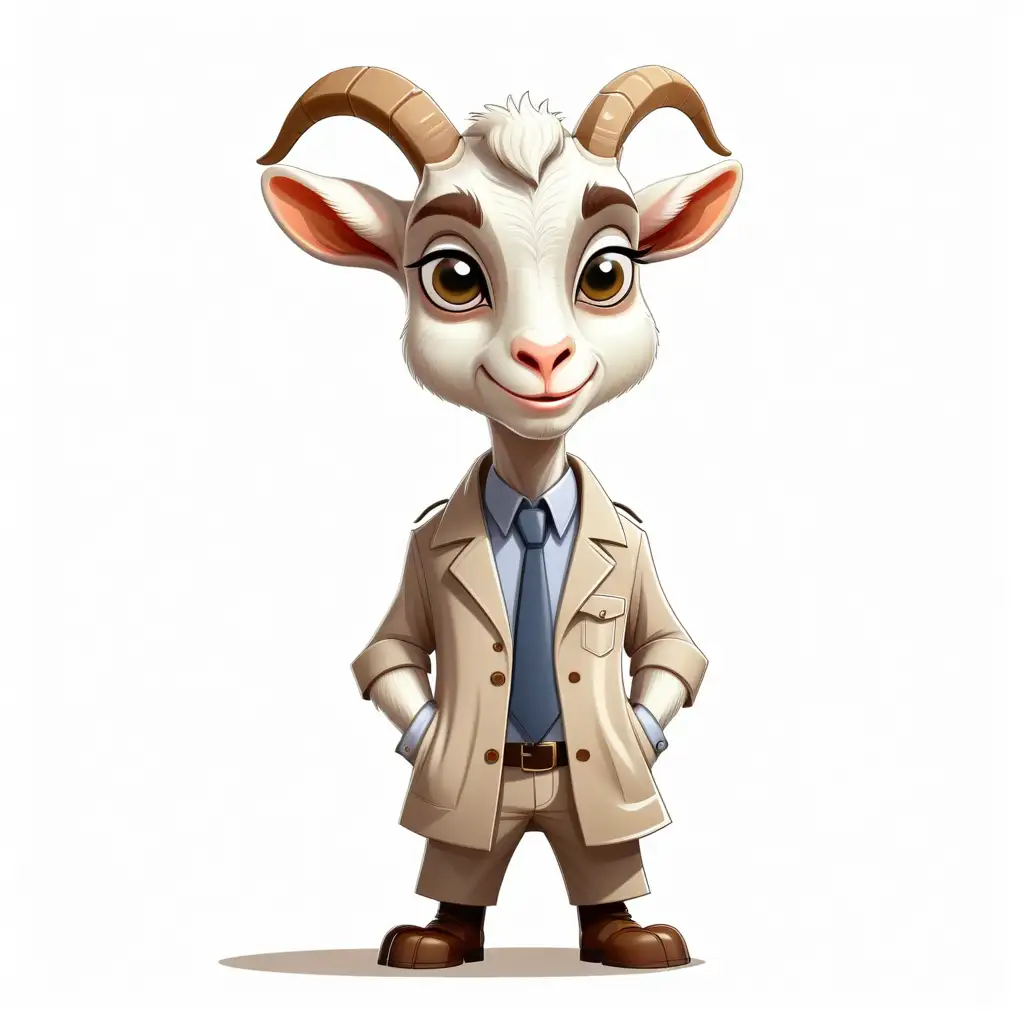 a cute goat in cartoon style as Detective full body clipart with white background