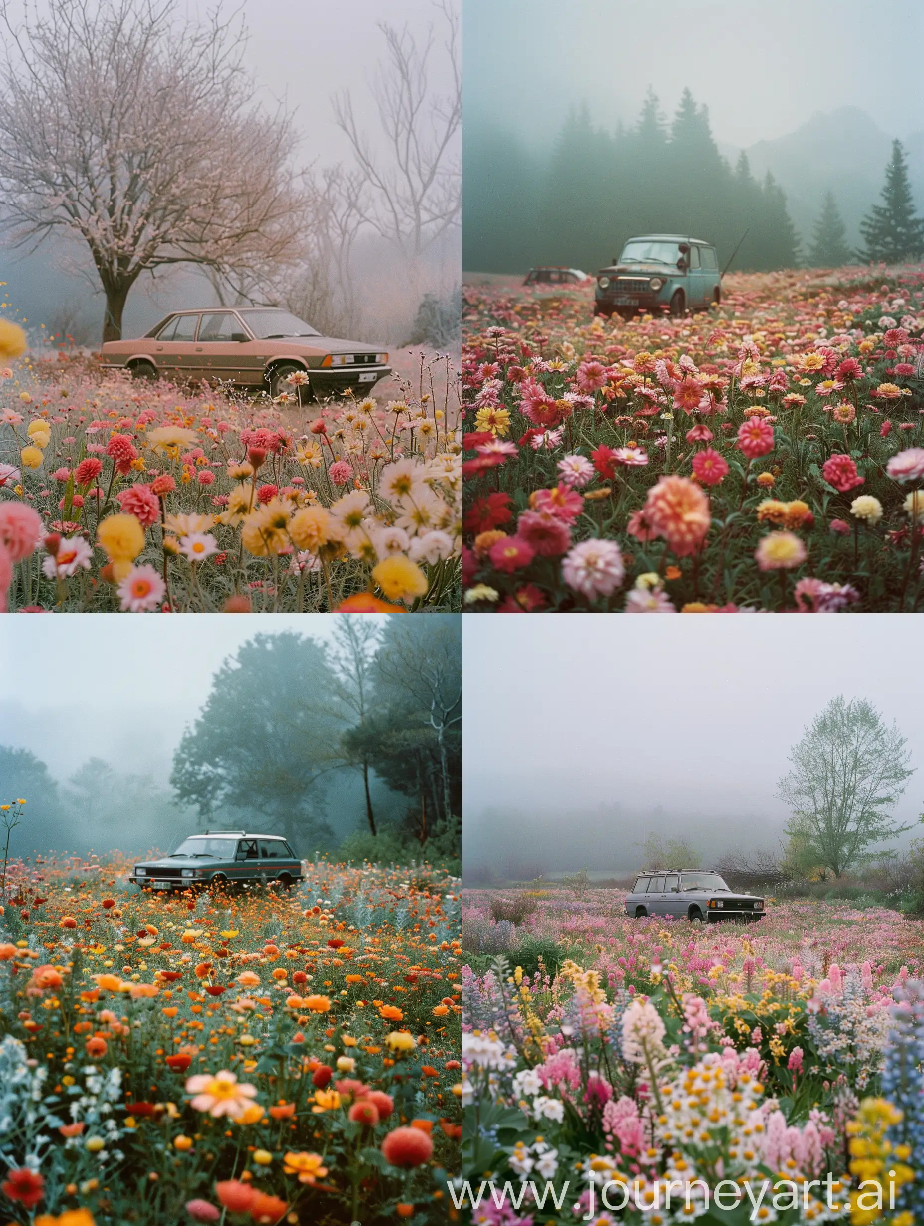 Froggy-Spring-Flower-Field-with-Car-Kodak-Portra-400-35mm-Lens-4K-Image