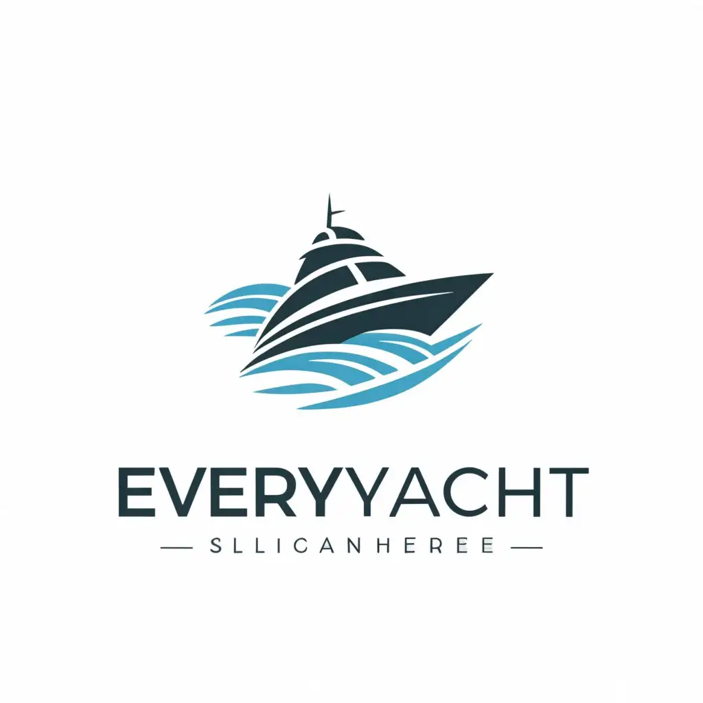 a logo design,with the text "EveryYacht.com", main symbol:A stylized outline of a large yacht on the waves with a luxurious feel,Moderate,be used in Travel industry,clear background