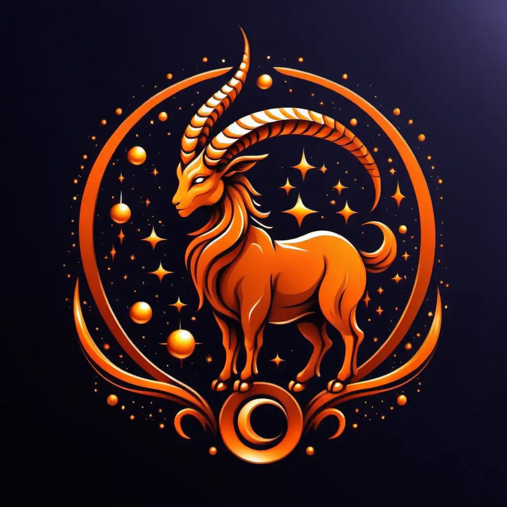 Enchanting Capricorn Zodiac Symbol in Vibrant Orange Fantasy Style