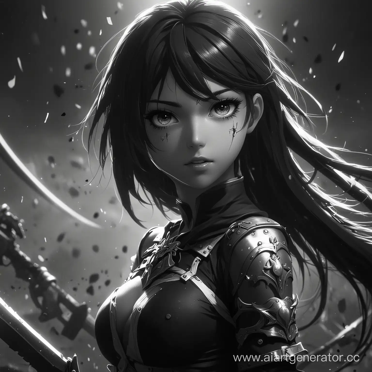 dark battle anime girl 4k black white