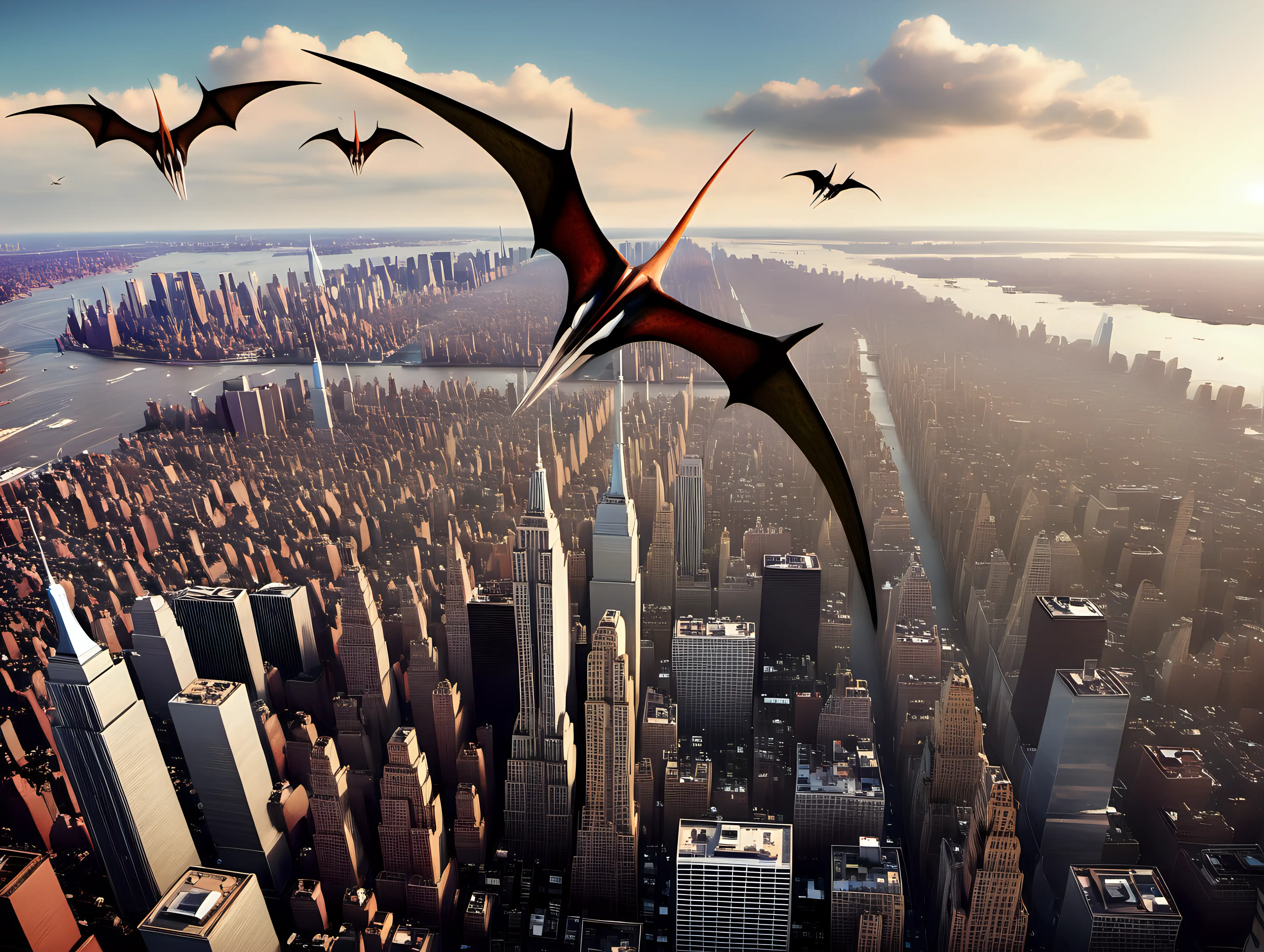 pterodactys flying over NYC 2023
