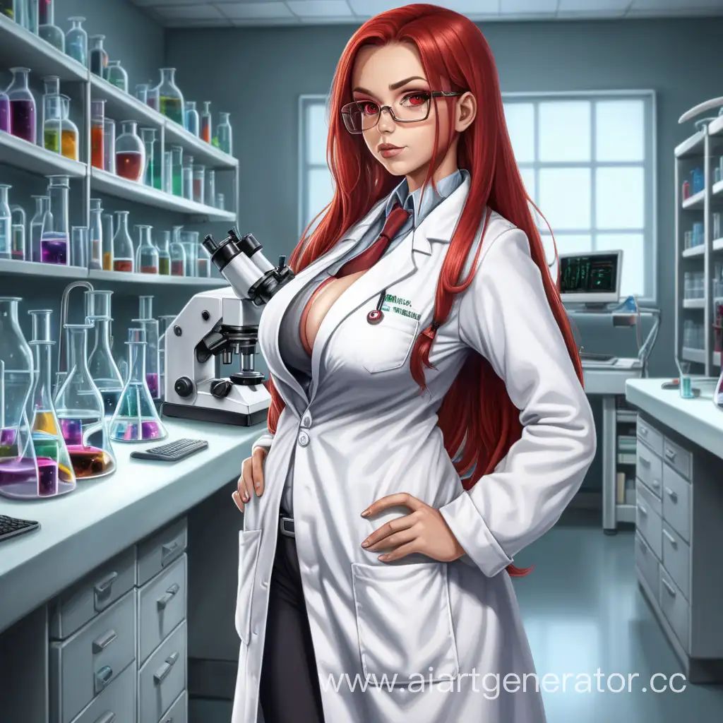 Curvaceous-Female-Scientist-Alone-in-Laboratory