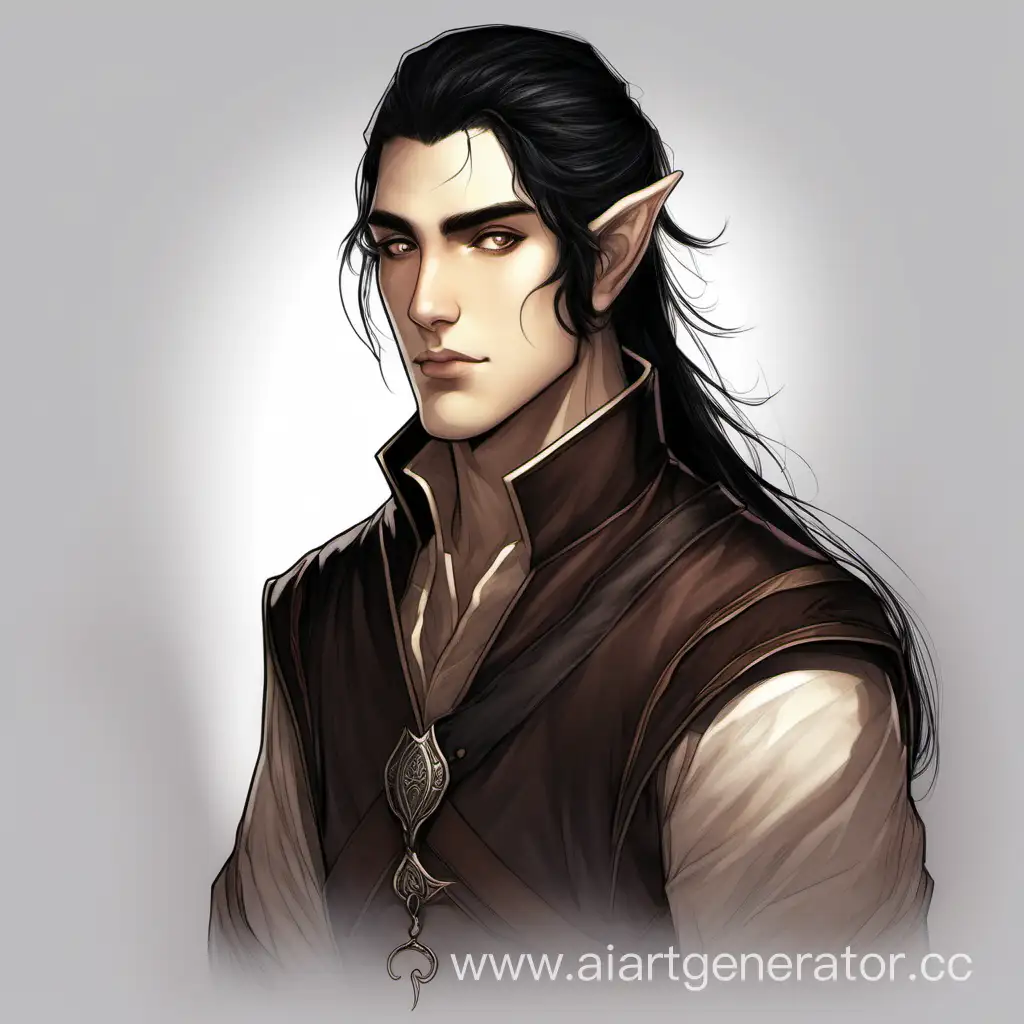 HalfElf-Man-with-Black-Hair-in-Ponytail-and-Brown-Eyes