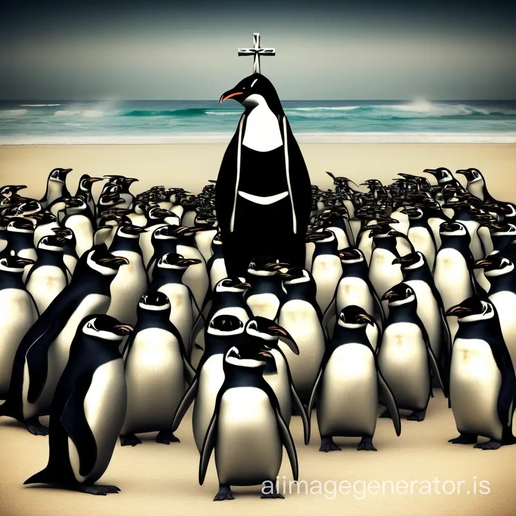 The sight of Catholic penguins sent everyone into ecstasy One even rolled up to her while his wife isn't looking