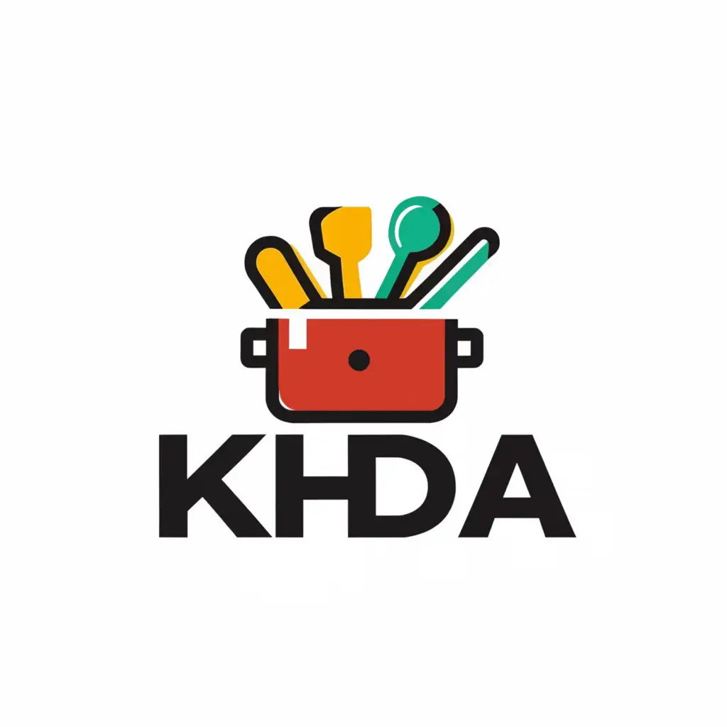 a logo design,with the text "KHDA", main symbol:COOKWARES,UTENSILS,HOME DEAL,complex,clear background