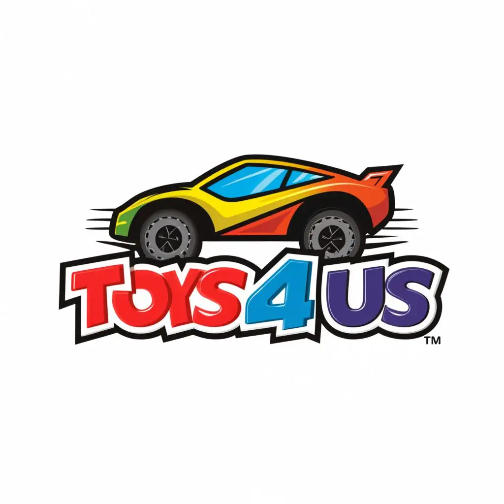 a logo design,with the text "TOYS 4 us  ", main symbol:RC car ,Moderate,be used in Retail industry,clear background