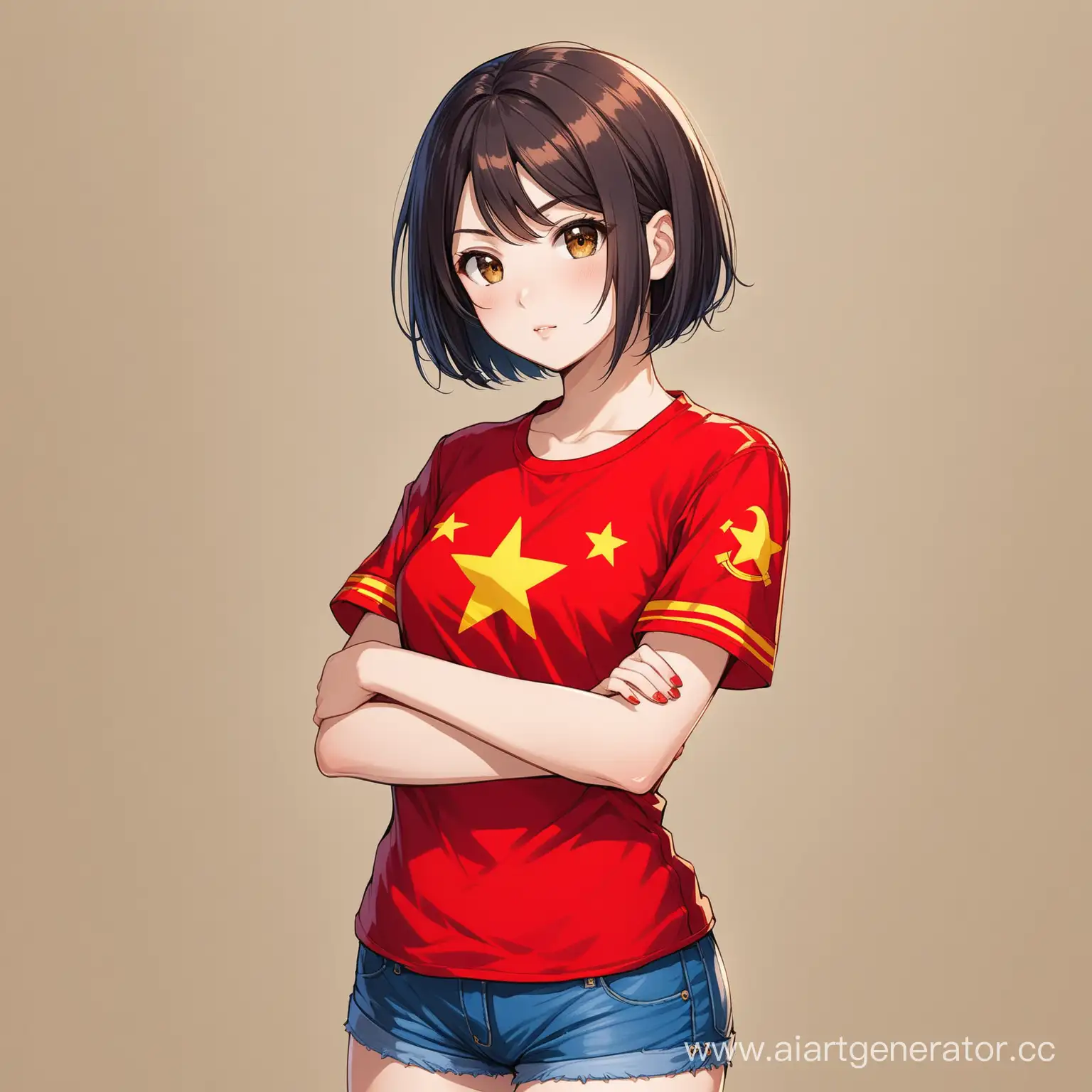 Young-Woman-in-Communist-Party-Attire-with-Red-Armband