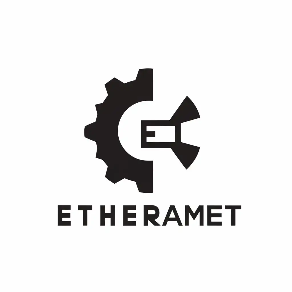 a logo design,with the text "Ethernamet", main symbol:half-black half-white little gear,Moderate,be used in Technology industry,clear background