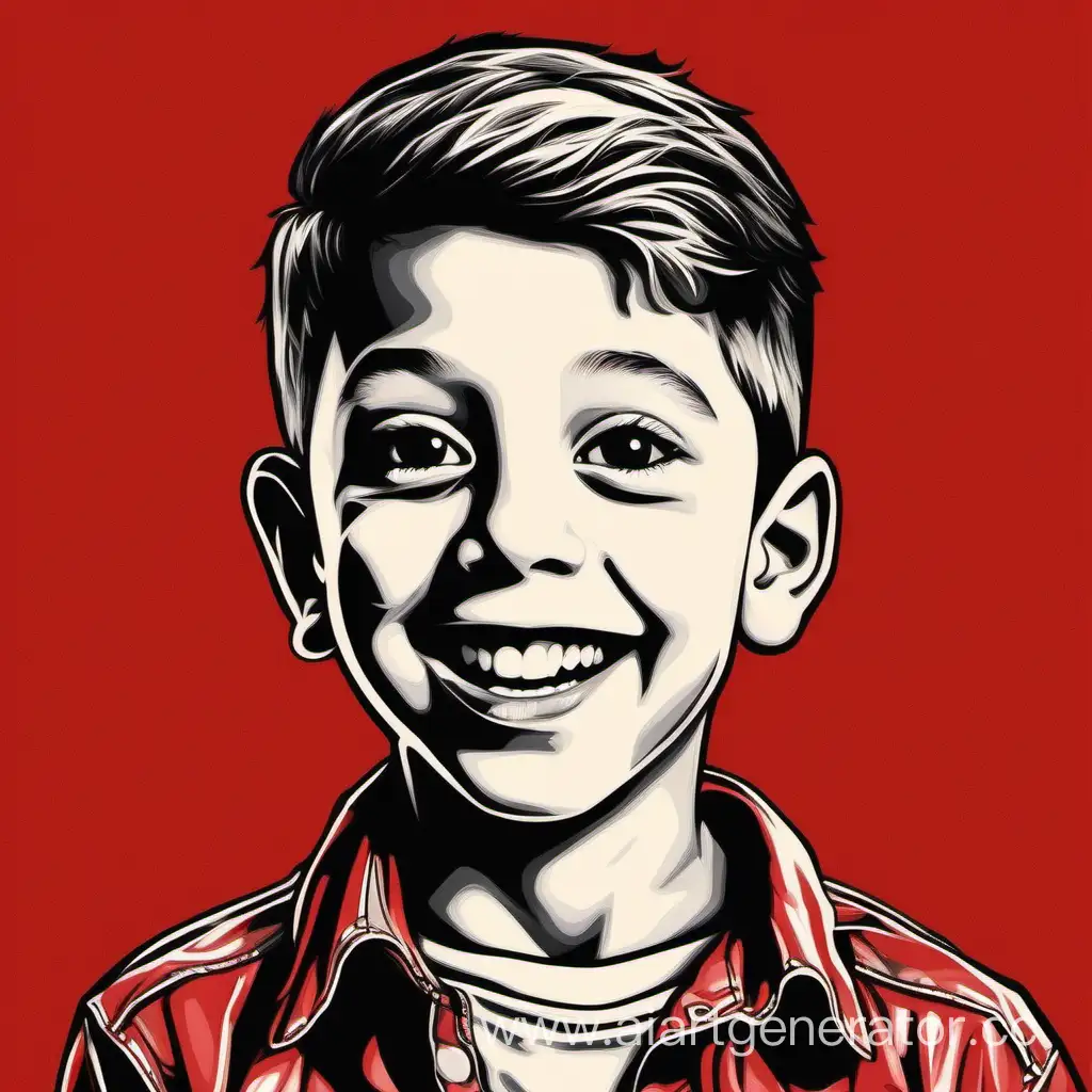 Energetic-11YearOld-Boy-on-Vibrant-Red-Background-in-Cutout-Style