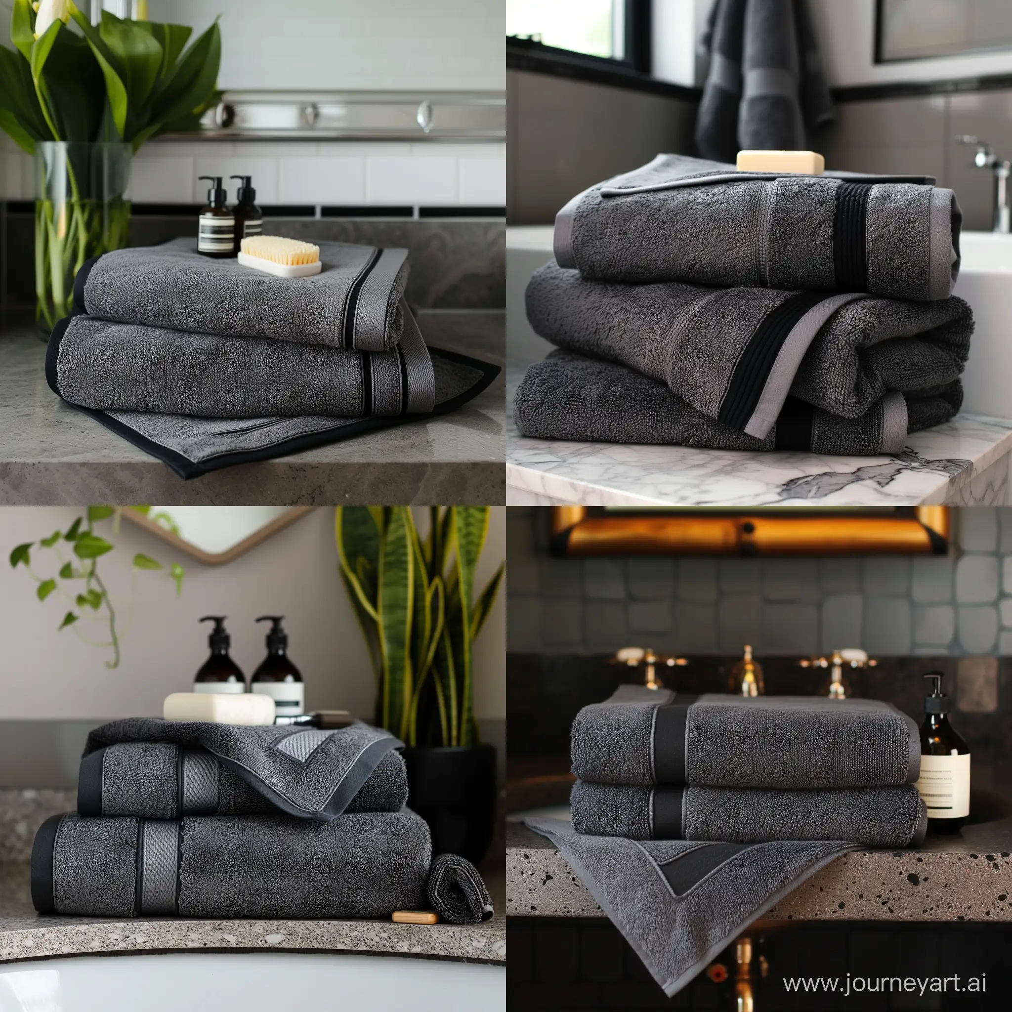 Elegant-Dark-Gray-Bath-Towels-with-Stylish-Black-Border-Luxury-Bathroom-Dcor