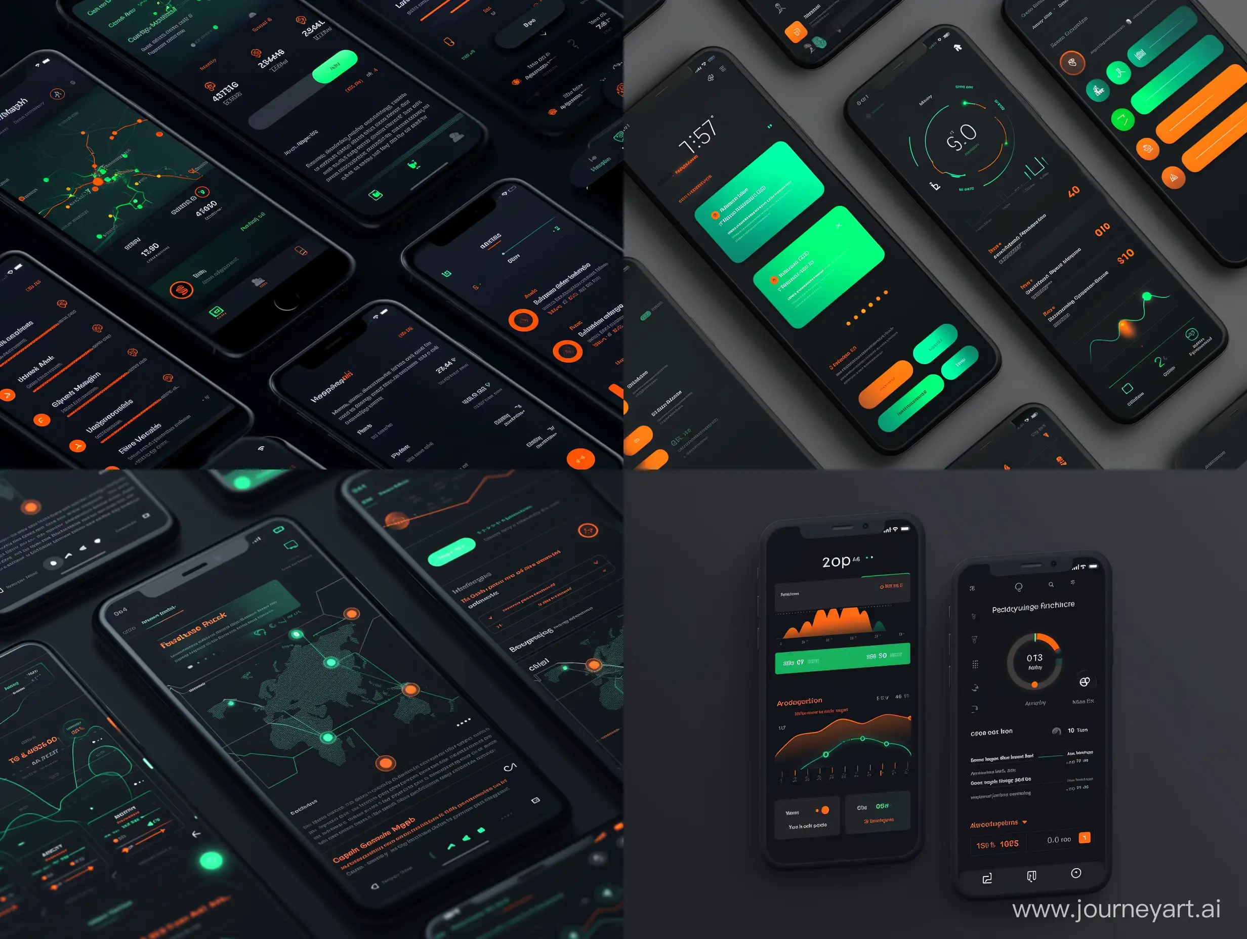 tech inspired ios app
main color : dark
main accent : green
light accent : orange