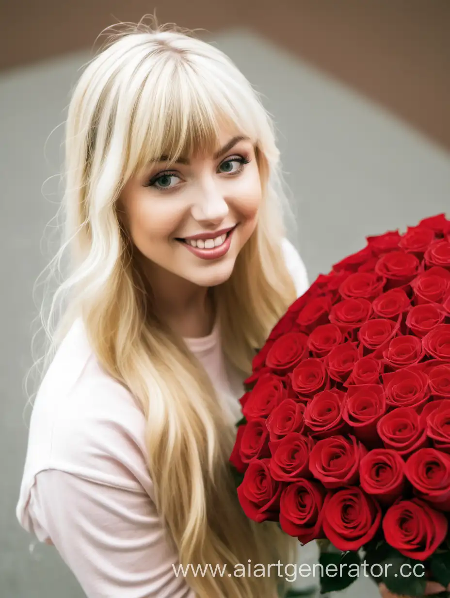 Elegant-Blonde-with-Long-Hair-and-Bangs-Holding-a-Stunning-Bouquet-of-100-Roses