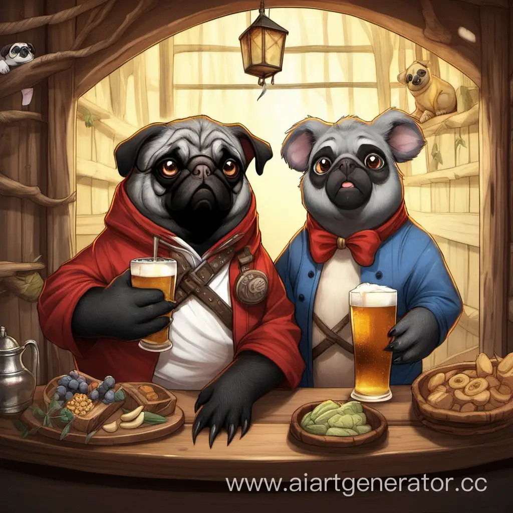 Charming-Tavern-Pug-and-Koala-Enjoying-a-Cozy-Evening-Together