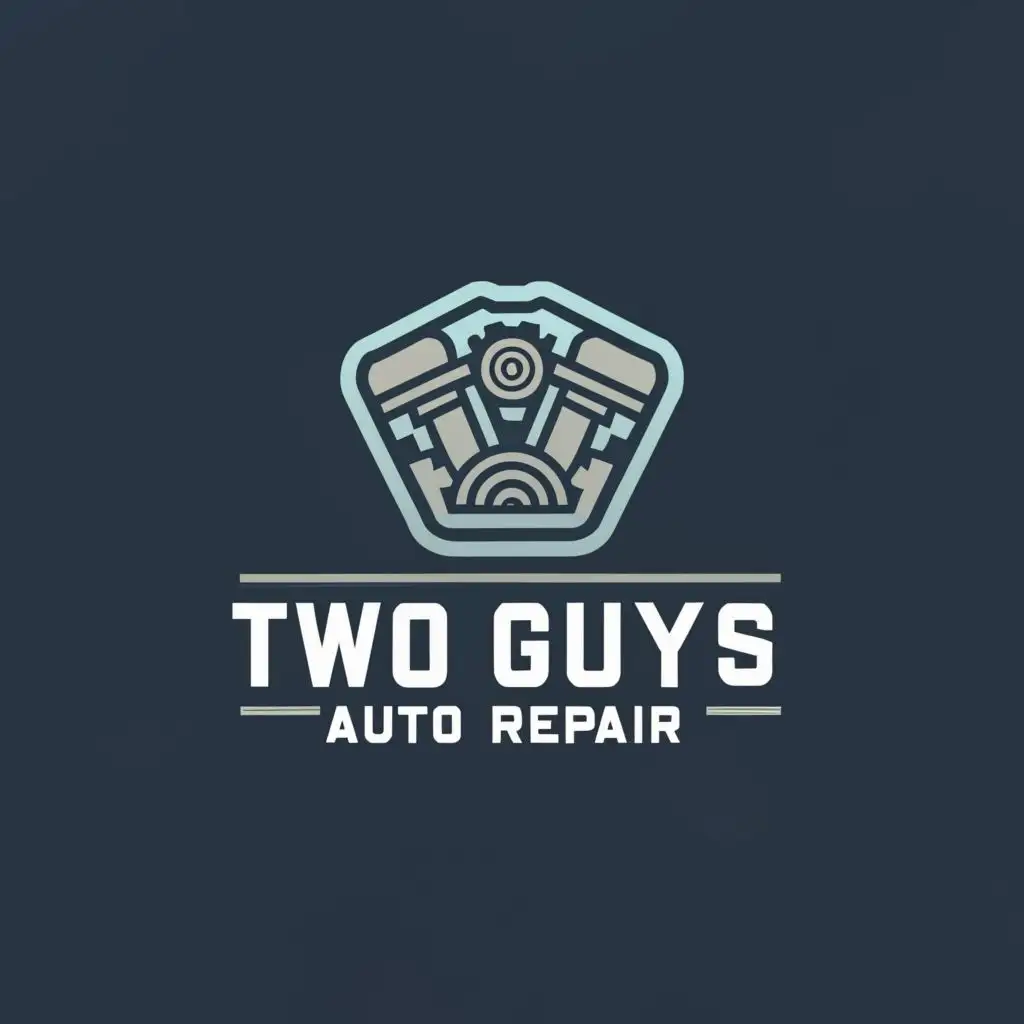 a logo design,with the text "TWO GUYS AUTO REPAIR", main symbol:ENGINE REPAIR,complex,clear background